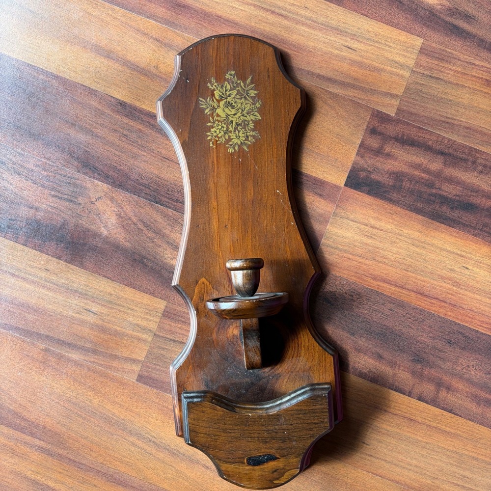 Vintage K&B Vermont Wood Wall Sconce Candle Holder 1776-1976 Bicentennial Rose